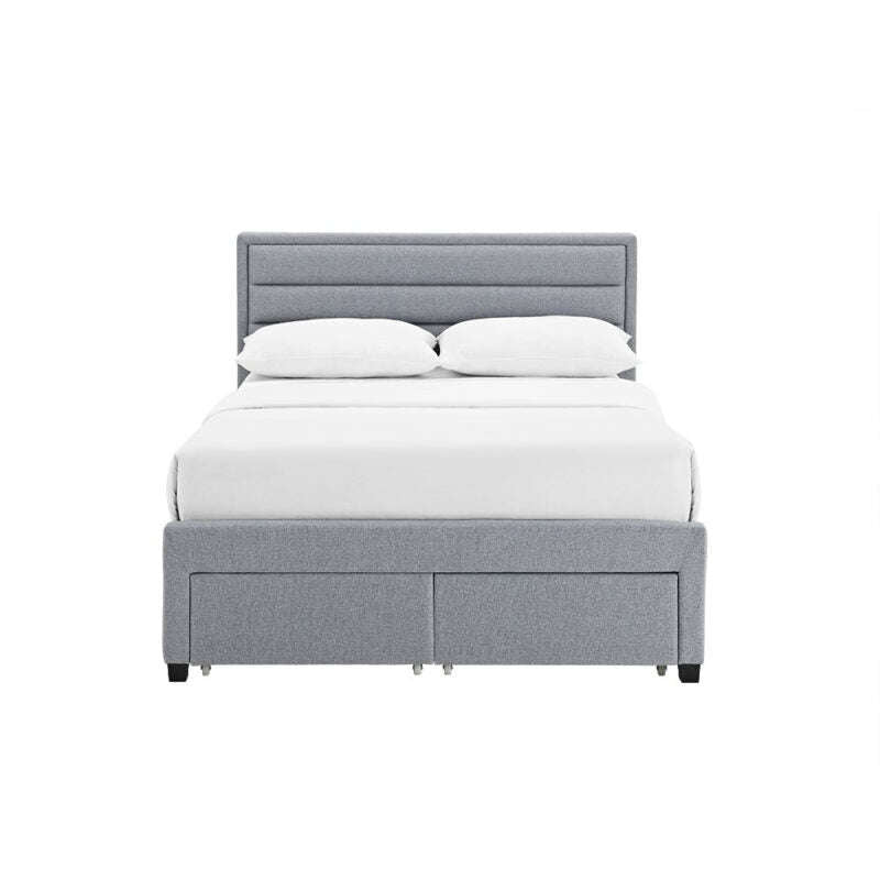 Ashpinoke:Paisley 4 Drawer Linen Fabric Double Bed Grey-Double Beds-Heartlands Furniture