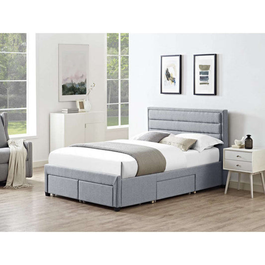 Ashpinoke:Paisley 4 Drawer Linen Fabric King Size Bed Grey-King Size Beds-Heartlands Furniture