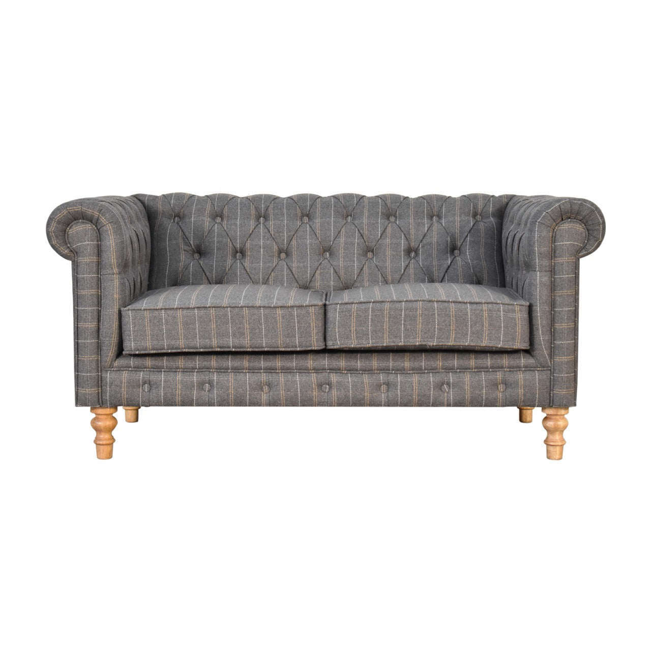 Ashpinoke:Pewter Tweed Chesterfield 2 Seater Sofa-Sofas-Artisan