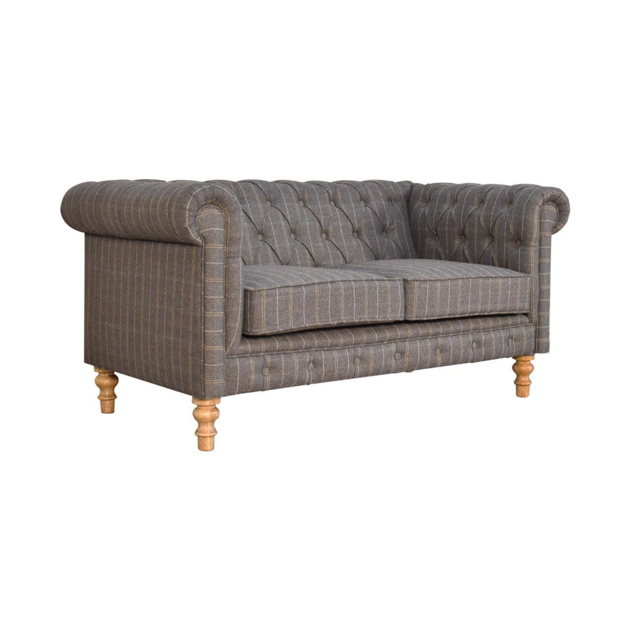 Ashpinoke:Pewter Tweed Chesterfield 2 Seater Sofa-Sofas-Artisan