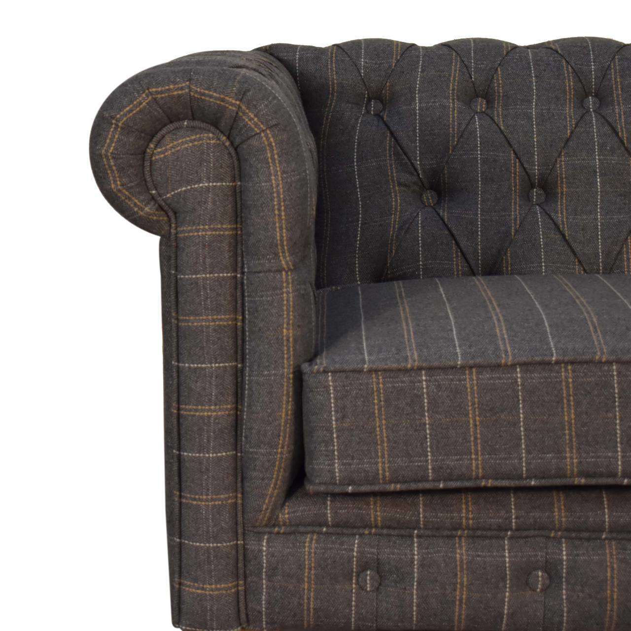 Ashpinoke:Pewter Tweed Chesterfield 2 Seater Sofa-Sofas-Artisan