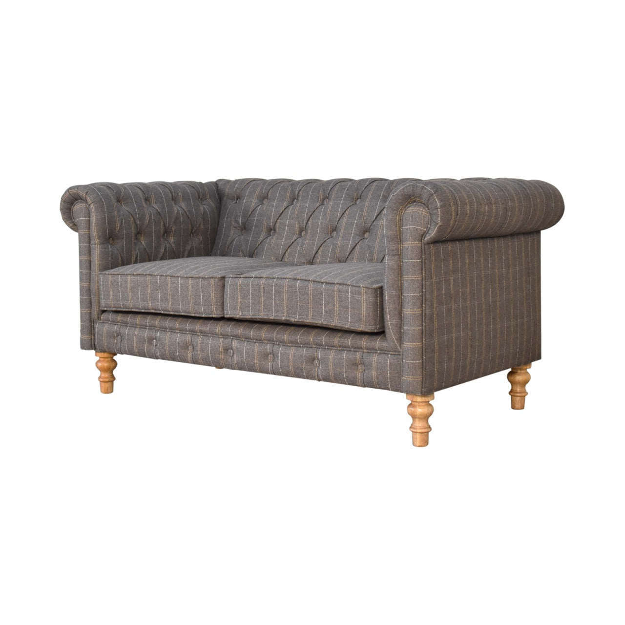 Ashpinoke:Pewter Tweed Chesterfield 2 Seater Sofa-Sofas-Artisan