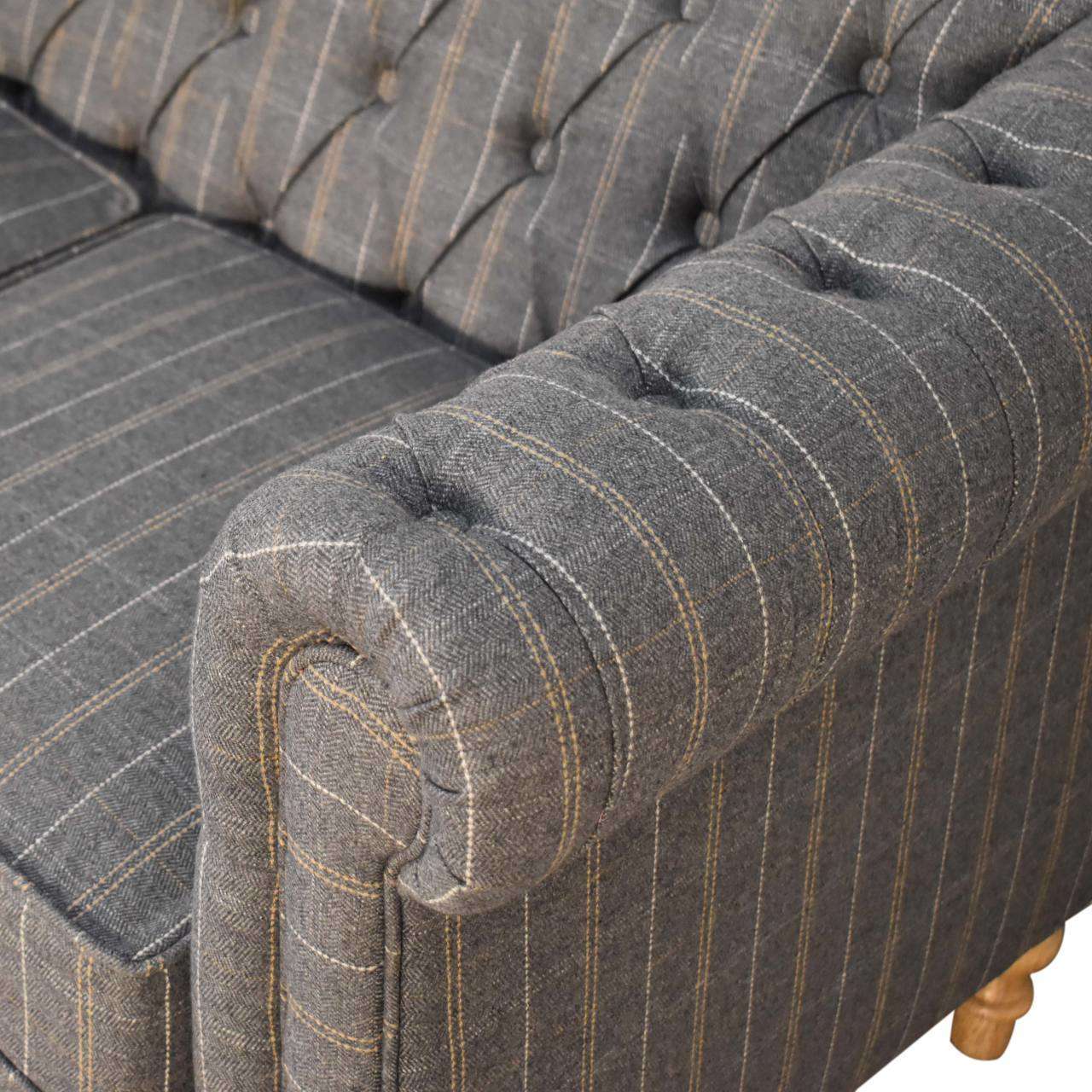 Ashpinoke:Pewter Tweed Chesterfield 2 Seater Sofa-Sofas-Artisan