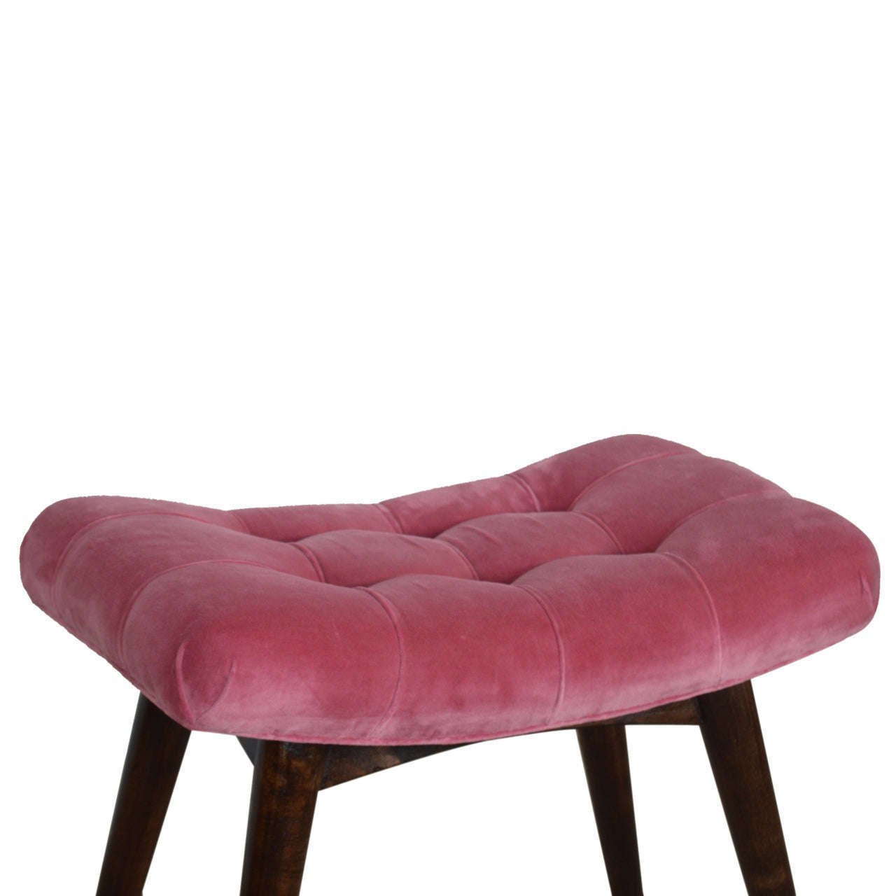 Ashpinoke:Pink Cotton Velvet Curved Bench-Benches-Artisan