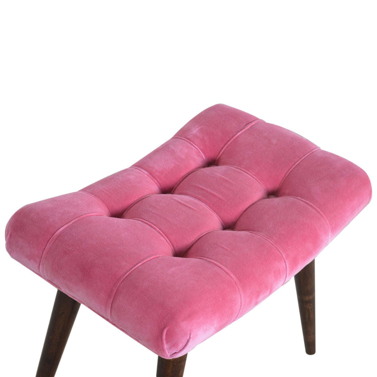 Ashpinoke:Pink Cotton Velvet Curved Bench-Benches-Artisan