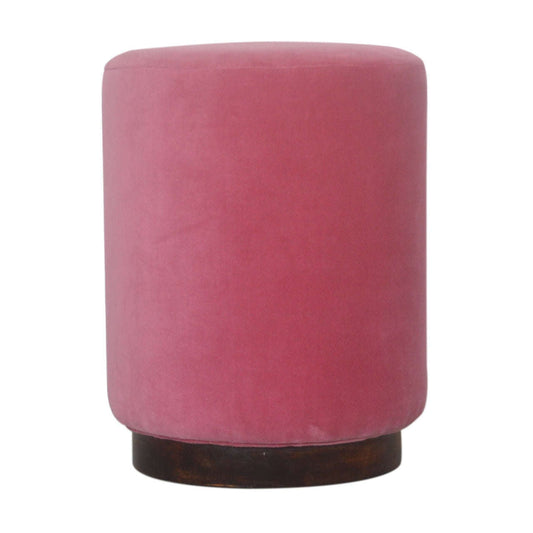 Ashpinoke:Pink Velvet Footstool with Wooden Base-Footstools-Artisan