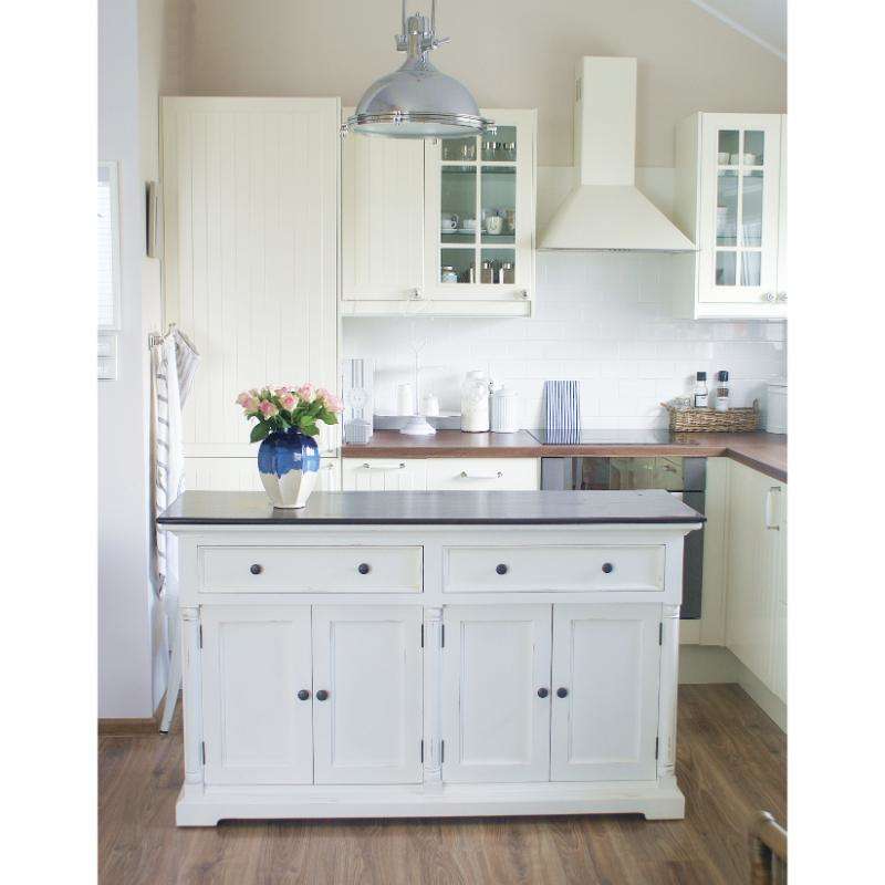 Ashpinoke:Provence Accent Collection Classic Buffet in White Distress & Deep Brown-Sideboards-NovaSolo