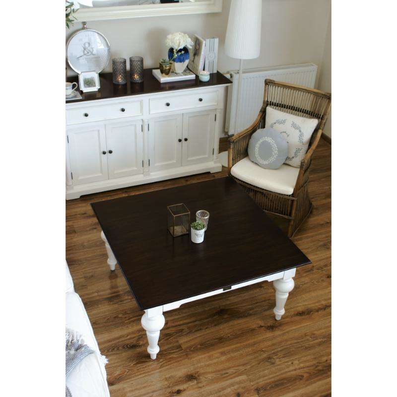 Ashpinoke:Provence Accent Collection Square Coffee Table in White Distress & Deep Brown-Coffee Tables-NovaSolo