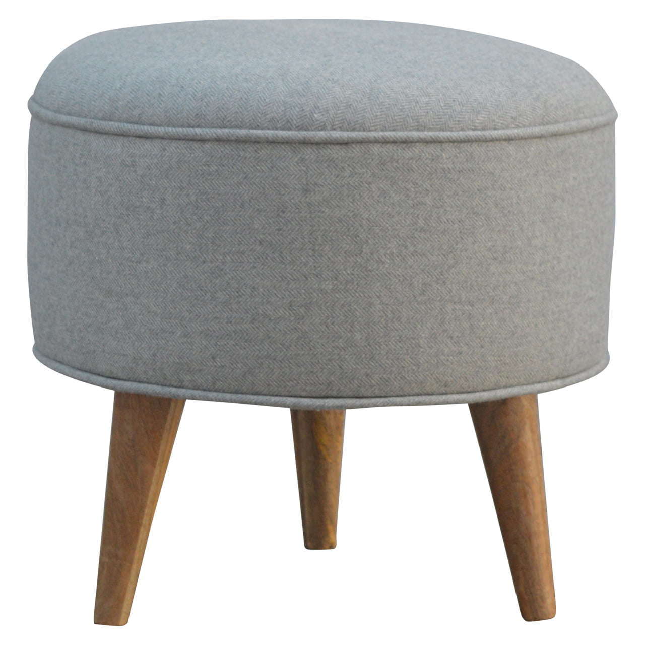 Ashpinoke:Round Grey Tweed Footstool-Footstools-Artisan