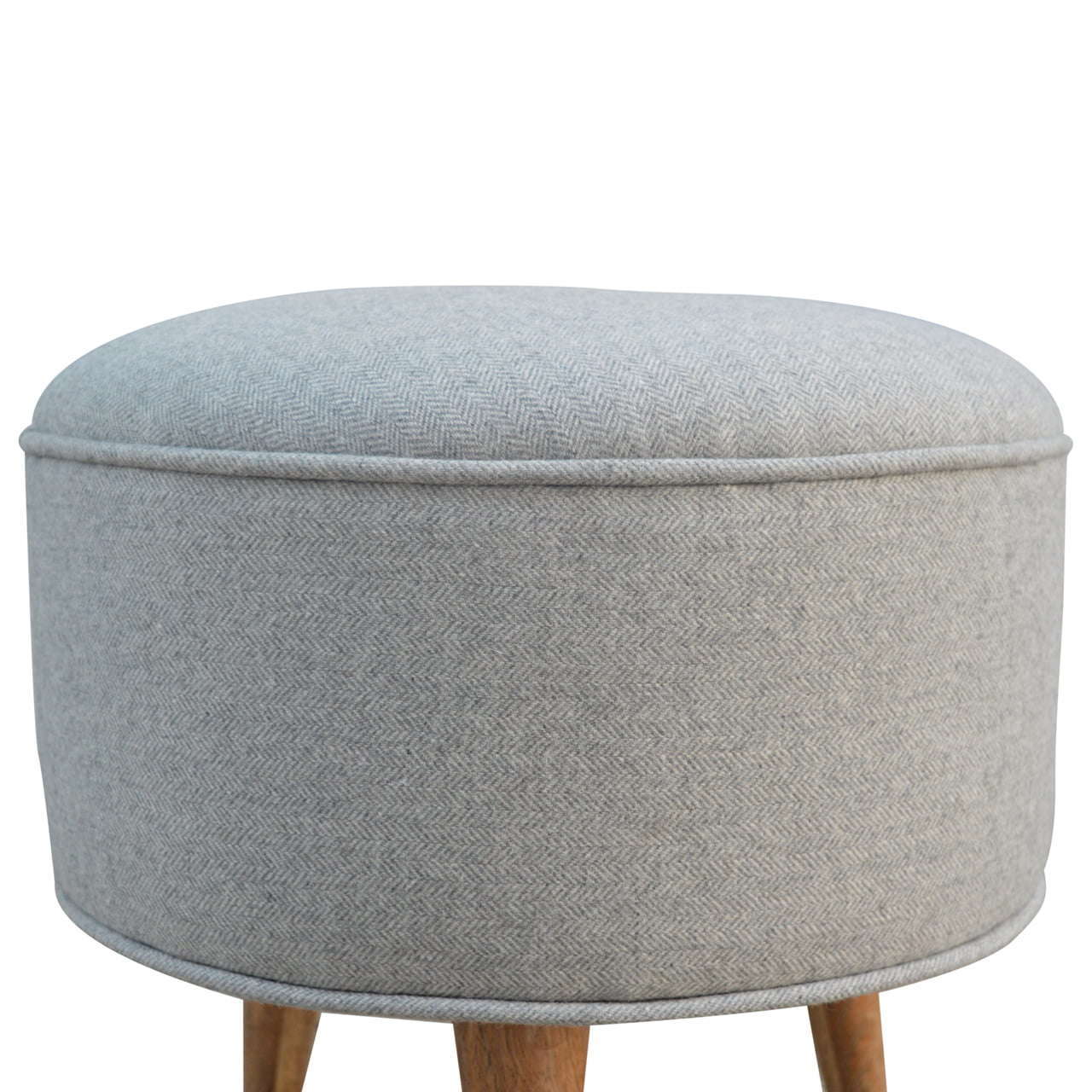 Ashpinoke:Round Grey Tweed Footstool-Footstools-Artisan