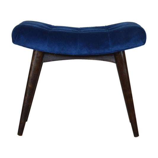 Ashpinoke:Royal Blue Cotton Velvet Curved Bench-Benches-Artisan