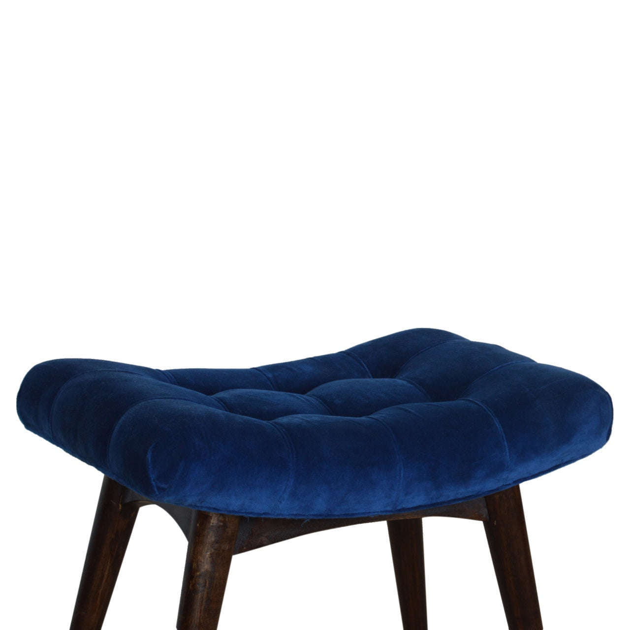 Ashpinoke:Royal Blue Cotton Velvet Curved Bench-Benches-Artisan