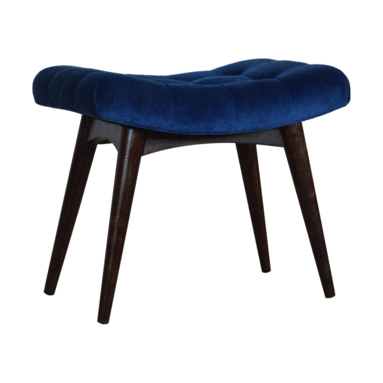 Ashpinoke:Royal Blue Cotton Velvet Curved Bench-Benches-Artisan