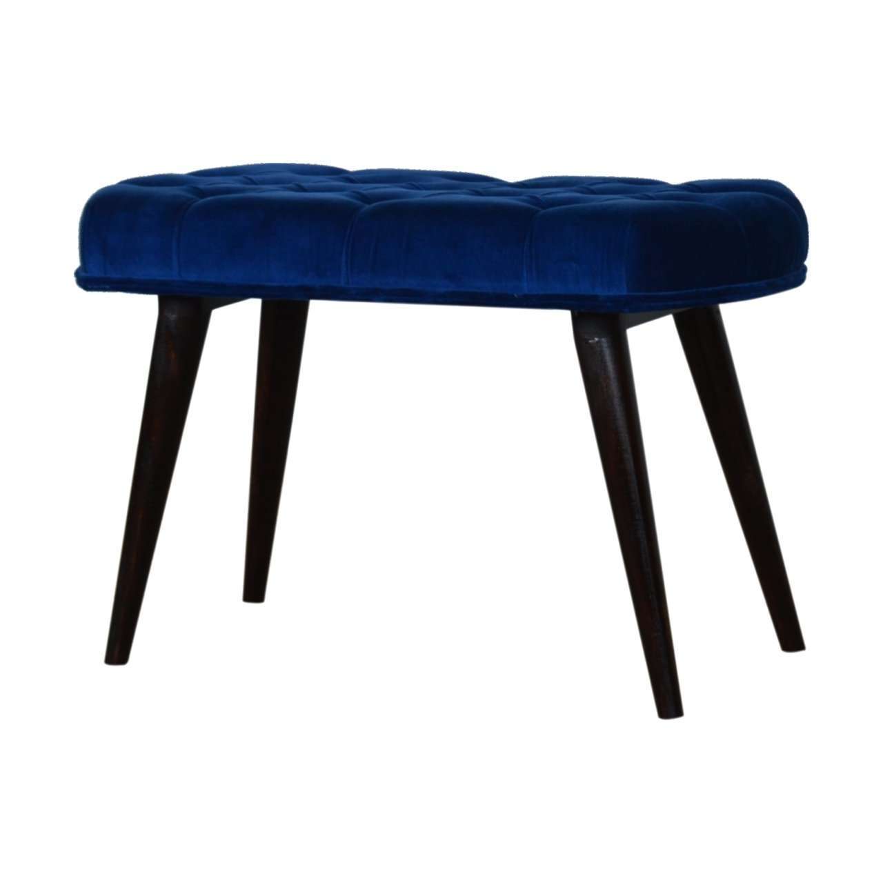 Ashpinoke:Royal Blue Cotton Velvet Deep Button Bench-Benches-Artisan