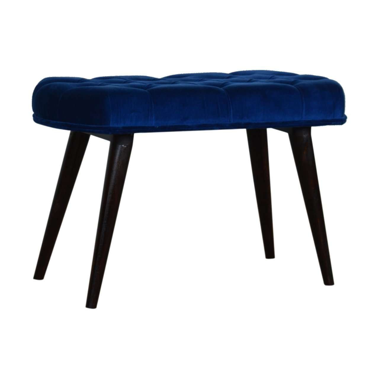 Ashpinoke:Royal Blue Cotton Velvet Deep Button Bench-Benches-Artisan