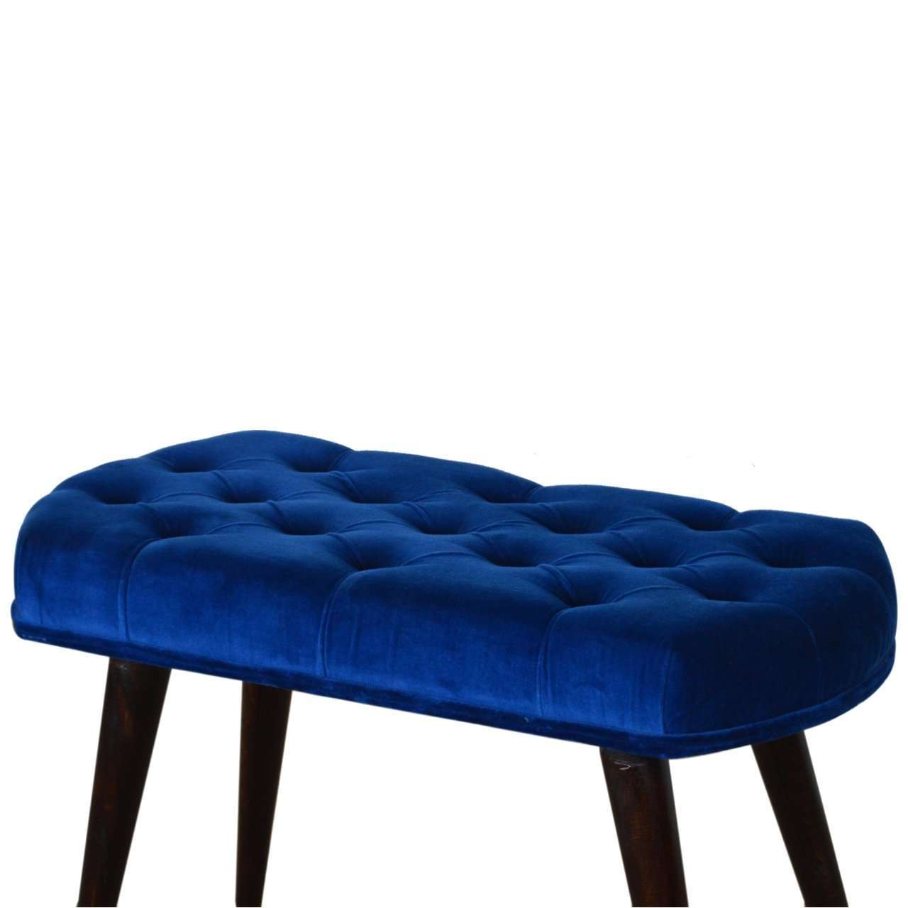 Ashpinoke:Royal Blue Cotton Velvet Deep Button Bench-Benches-Artisan