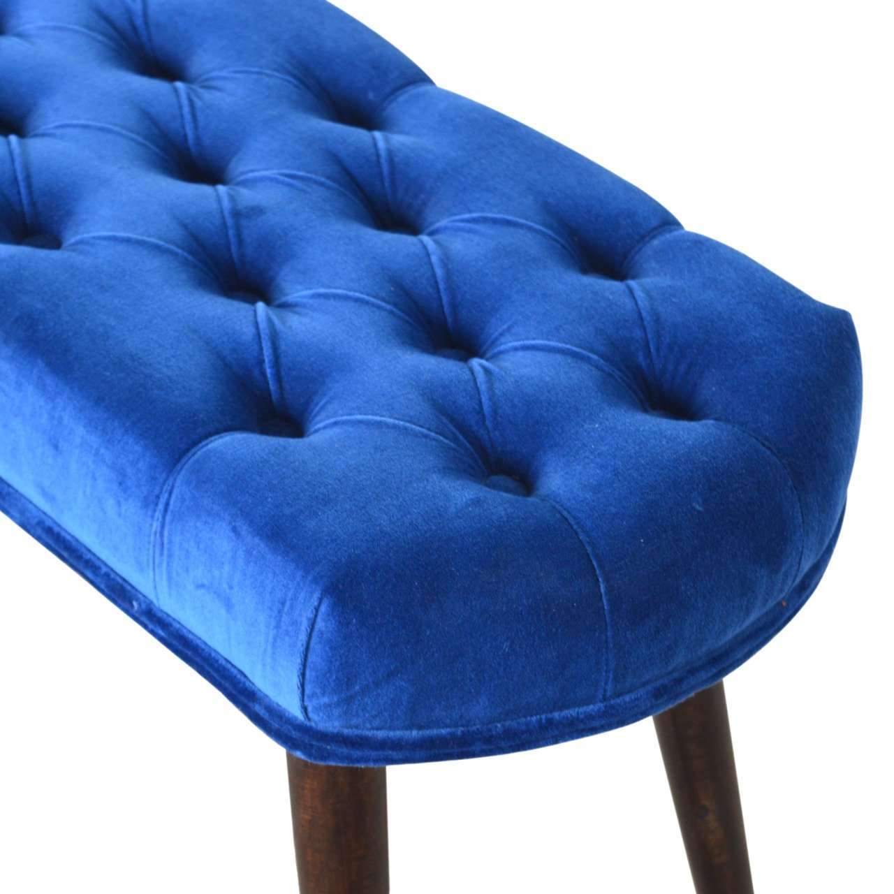 Ashpinoke:Royal Blue Cotton Velvet Deep Button Bench-Benches-Artisan