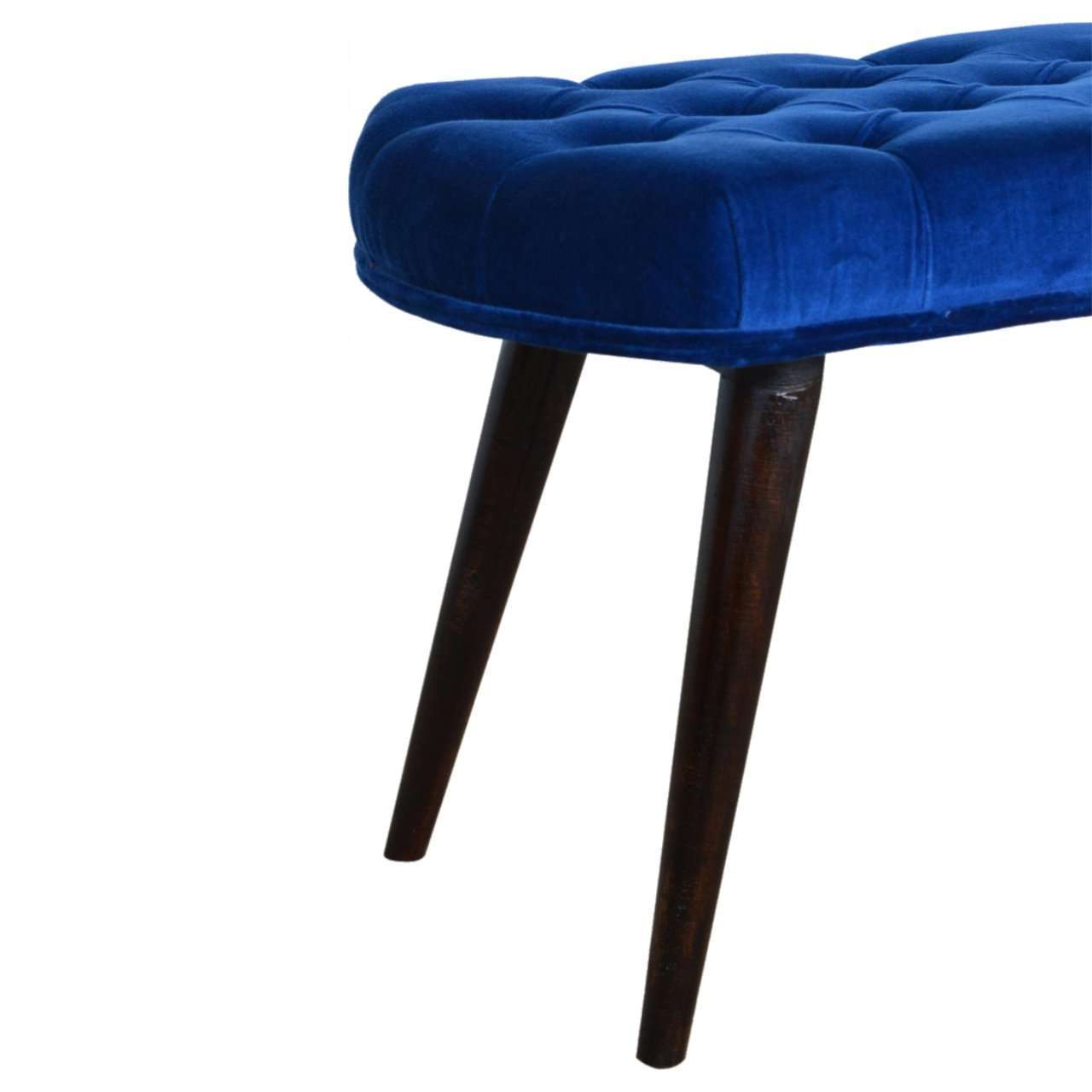 Ashpinoke:Royal Blue Cotton Velvet Deep Button Bench-Benches-Artisan