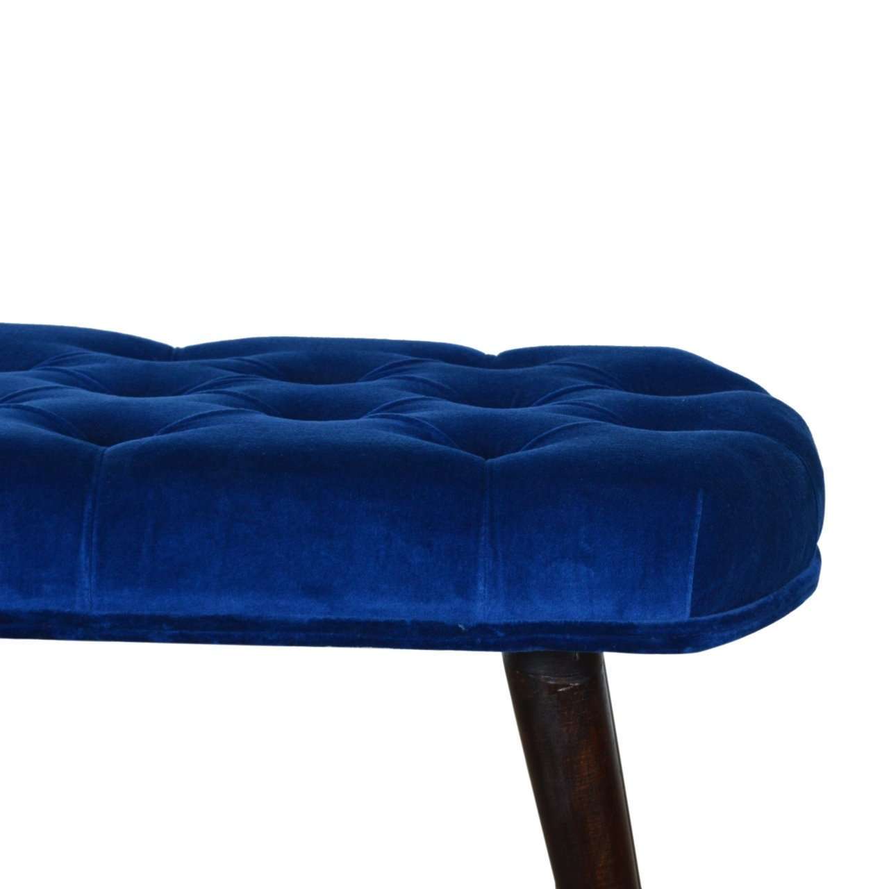 Ashpinoke:Royal Blue Cotton Velvet Deep Button Bench-Benches-Artisan