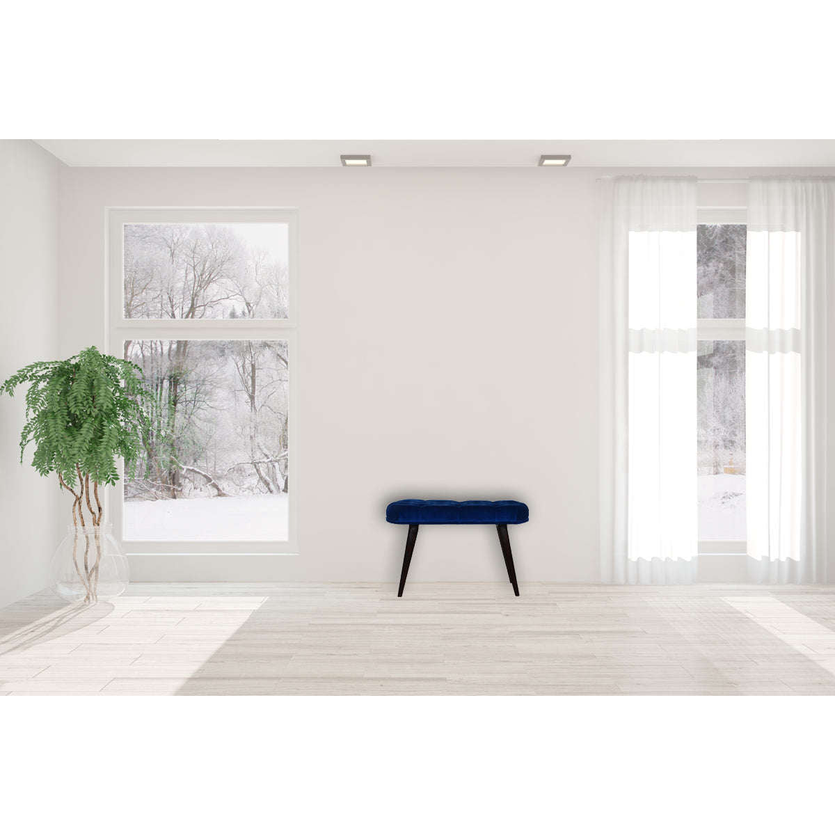 Ashpinoke:Royal Blue Cotton Velvet Deep Button Bench-Benches-Artisan