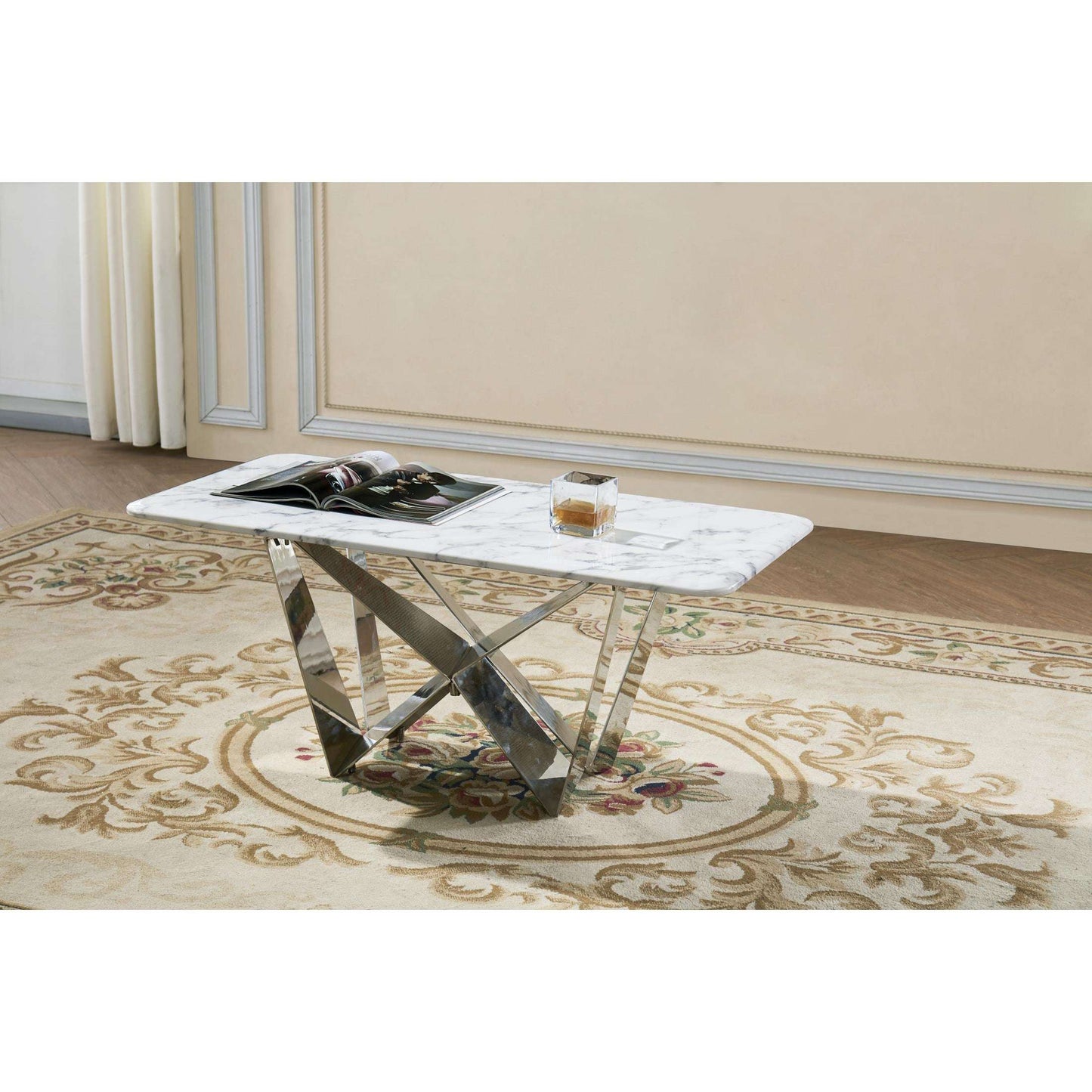 Ashpinoke:Sardinia Marble Coffee Table with Stainless Steel Base-Coffee Tables-Heartlands Furniture