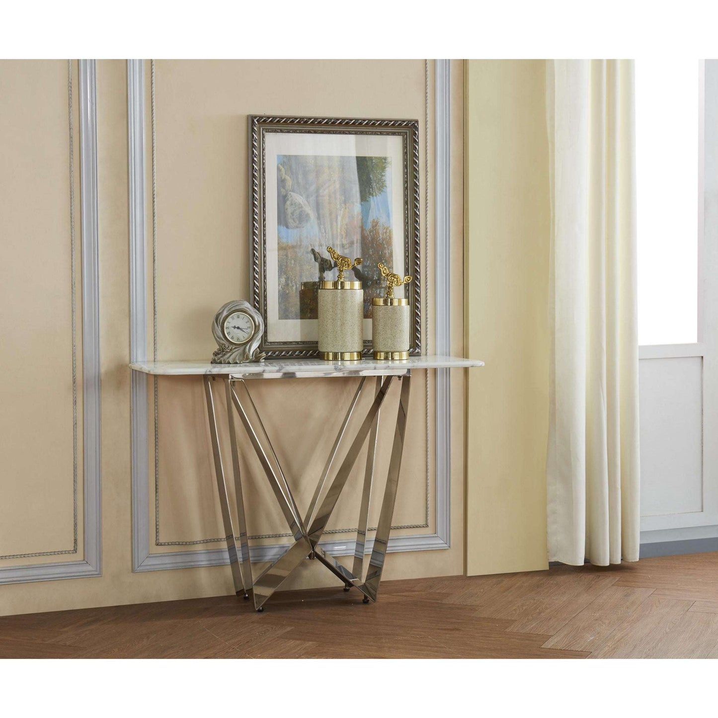 Ashpinoke:Sardinia Marble Console Table with Stainless Steel Base-Console and Hall Tables-Heartlands Furniture