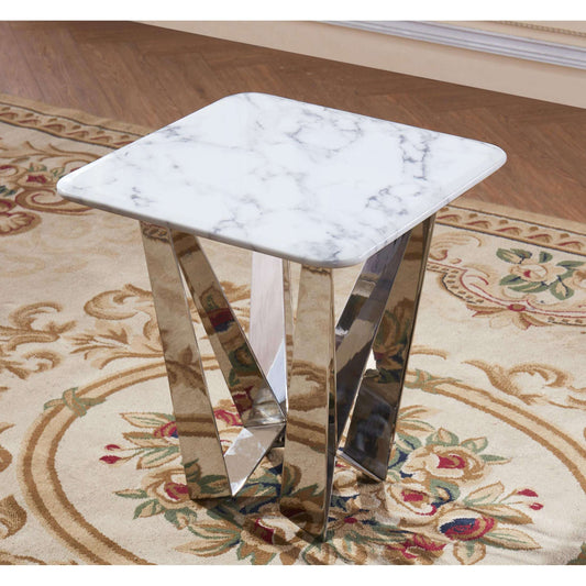 Ashpinoke:Sardinia Marble Lamp Table with Stainless Steel Base-Lamp Tables-Heartlands Furniture