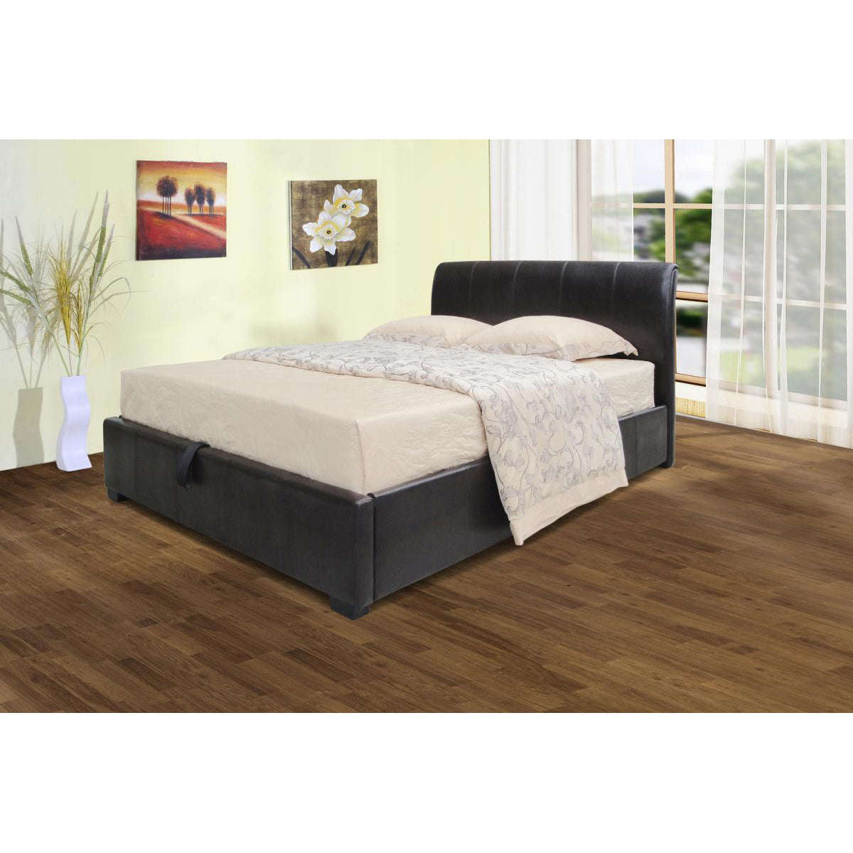 Ashpinoke:Savona Storage Polyurethane Double Bed Brown-Double Beds-Heartlands Furniture