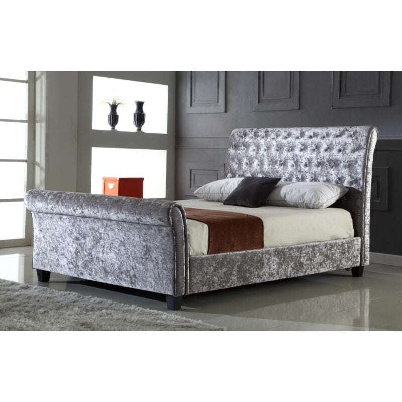 Ashpinoke:Serenity Crushed Velvet Double Bed Silver-Double Beds-Heartlands Furniture