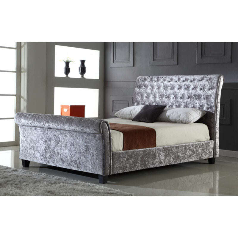 Ashpinoke:Serenity Crushed Velvet King Size Bed Silver-King Size Beds-Heartlands Furniture