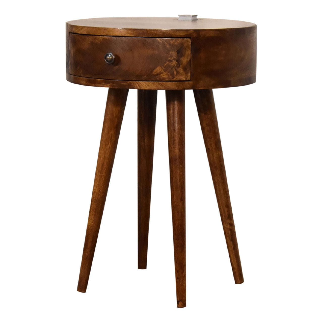 Ashpinoke:Single Chestnut Rounded Bedside Table with Reading Light-Bedsides-Artisan