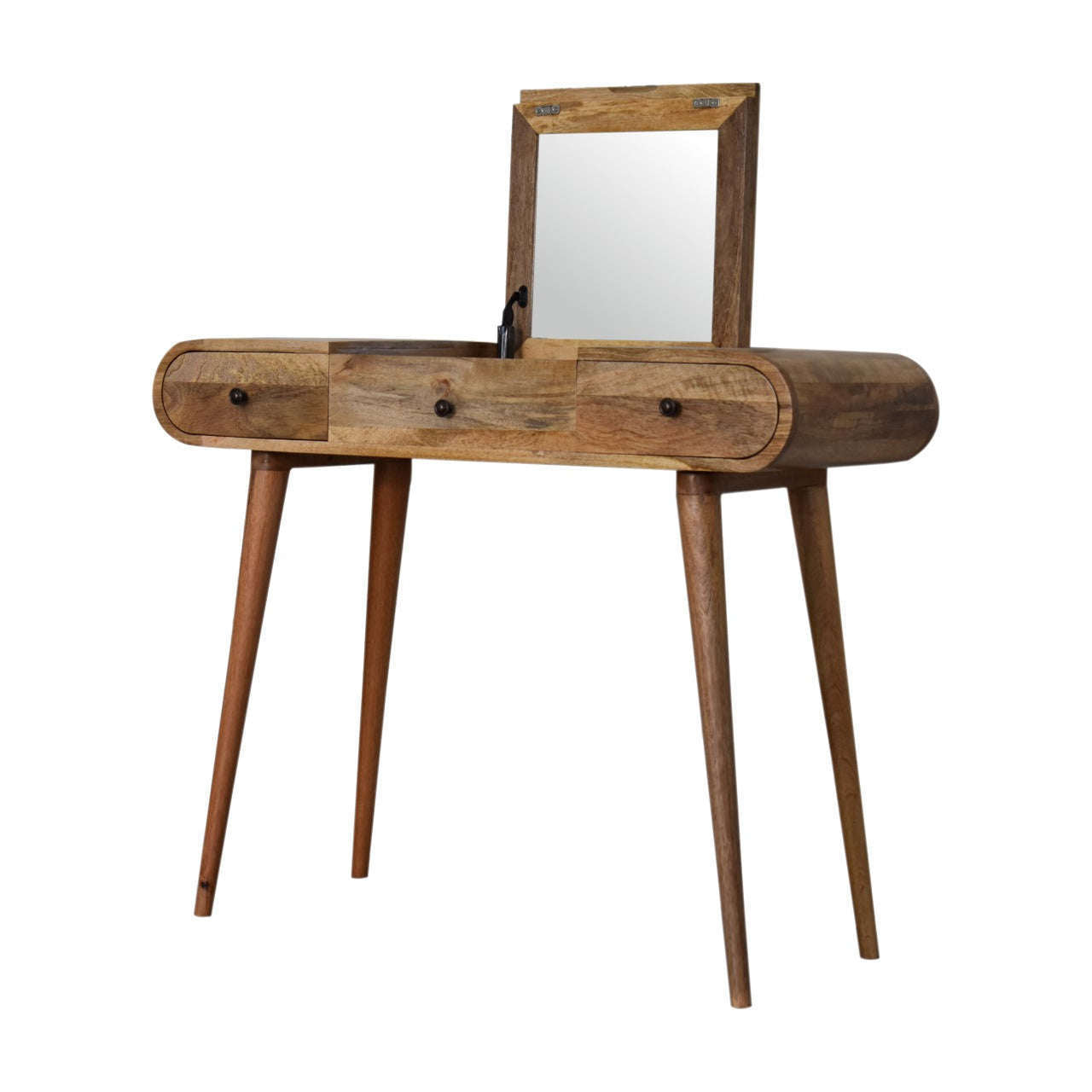 Ashpinoke:Solid Wood Dressing Table with Foldable Mirror-Dressers-Artisan