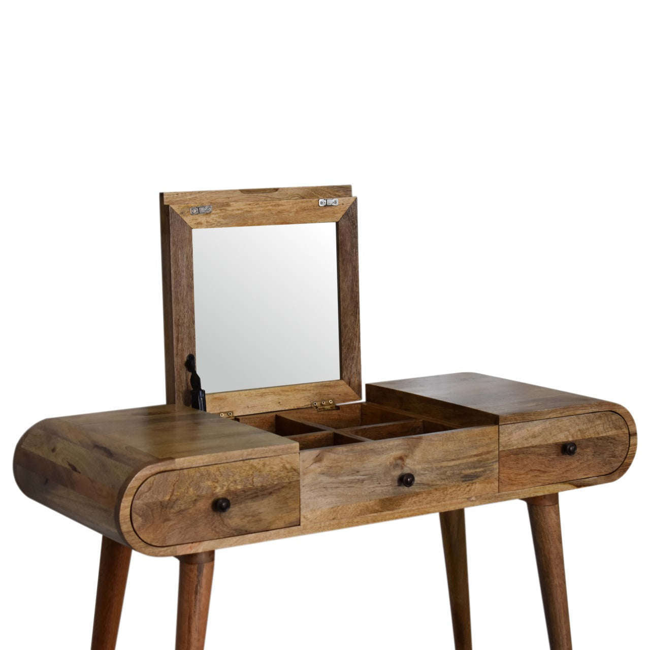 Ashpinoke:Solid Wood Dressing Table with Foldable Mirror-Dressers-Artisan