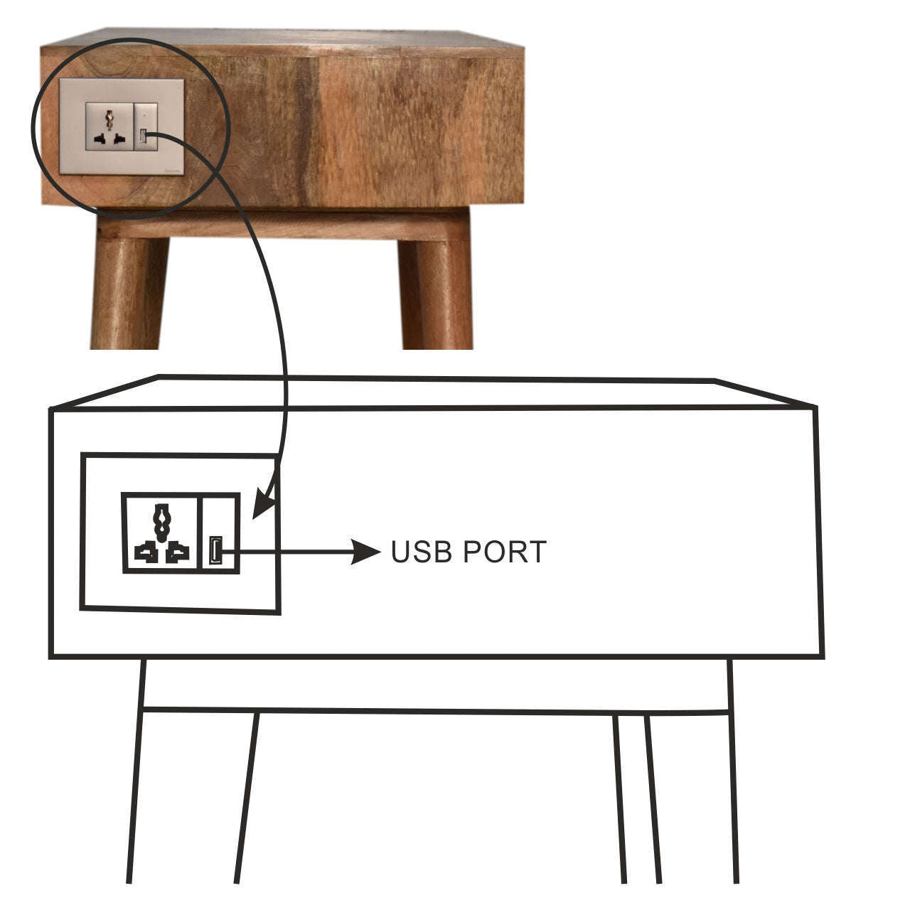 Ashpinoke:Solid Wood Writing Desk with Open Slot and Cable Access-Desks-Artisan