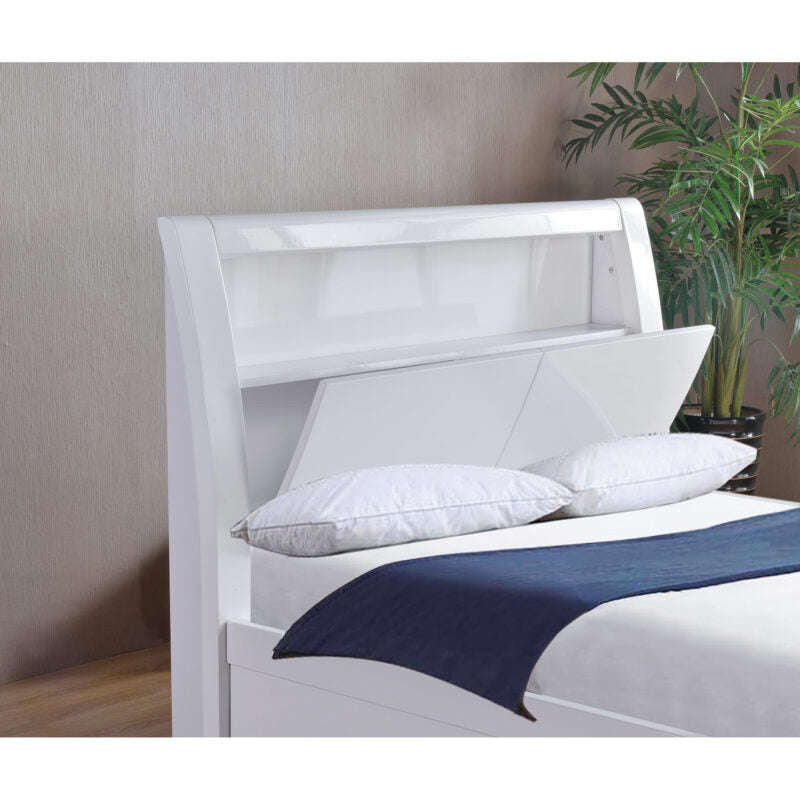 Ashpinoke:Tanya Storage High Gloss Double Bed White-Double Beds-Heartlands Furniture