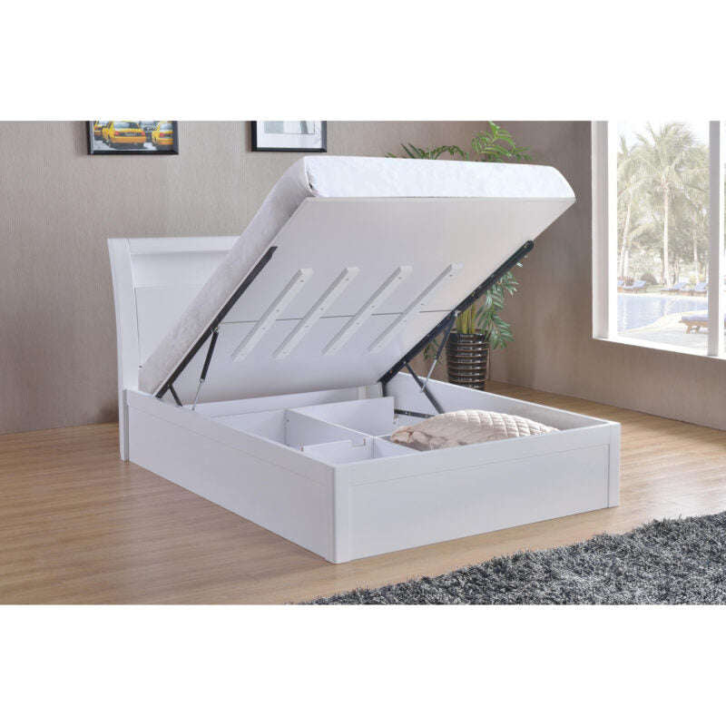 Ashpinoke:Tanya Storage High Gloss King Size Bed White-King Size Beds-Heartlands Furniture