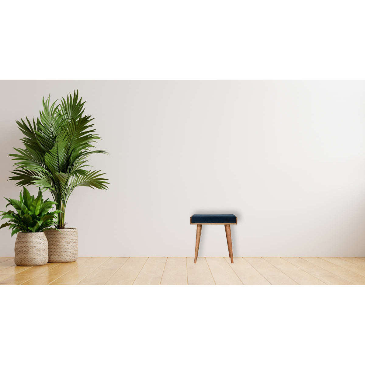 Ashpinoke:Teal Velvet Tray Style Footstool-Footstools-Artisan