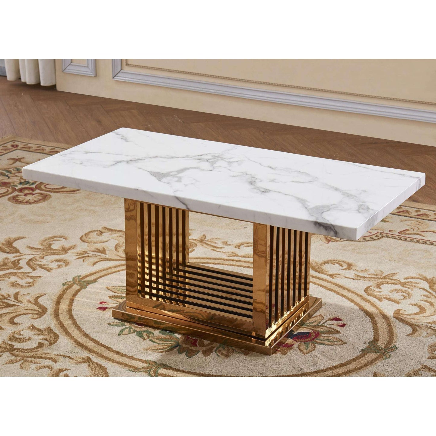 Ashpinoke:Tuscany Marble Coffee Table with Stainless Steel Base-Coffee Tables-Heartlands Furniture