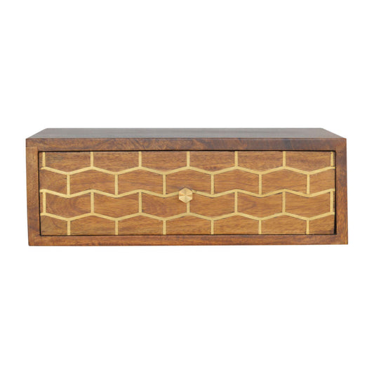 Ashpinoke:Wall Mounted Gold Art Pattern Chestnut Bedside-Bedsides-Artisan