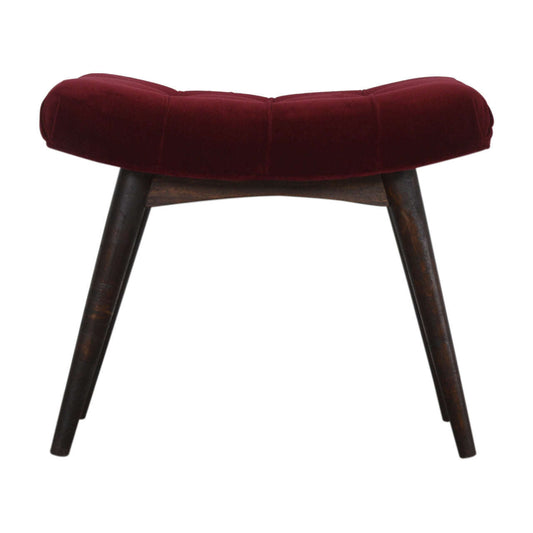 Ashpinoke:Wine Red Cotton Velvet Curved Bench-Benches-Artisan