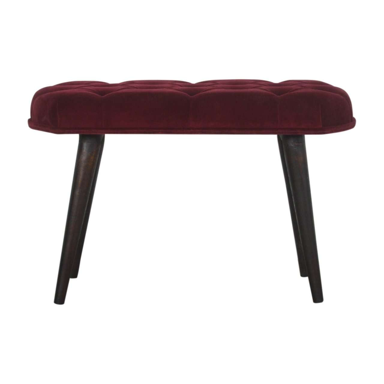 Ashpinoke:Wine Red Velvet Deep Button Bench-Benches-Artisan