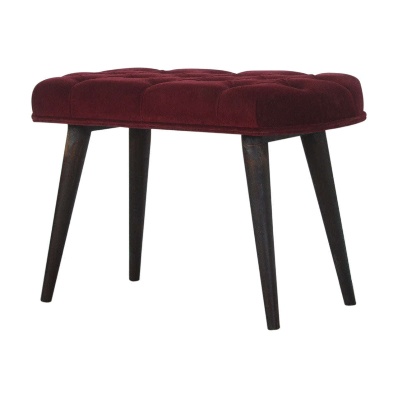 Ashpinoke:Wine Red Velvet Deep Button Bench-Benches-Artisan