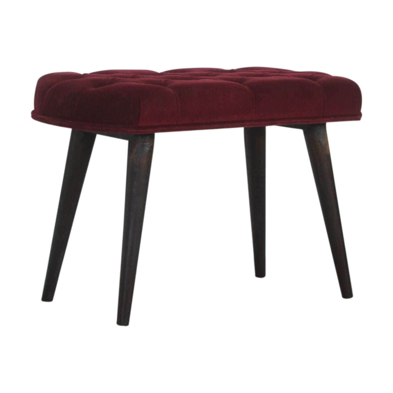 Ashpinoke:Wine Red Velvet Deep Button Bench-Benches-Artisan