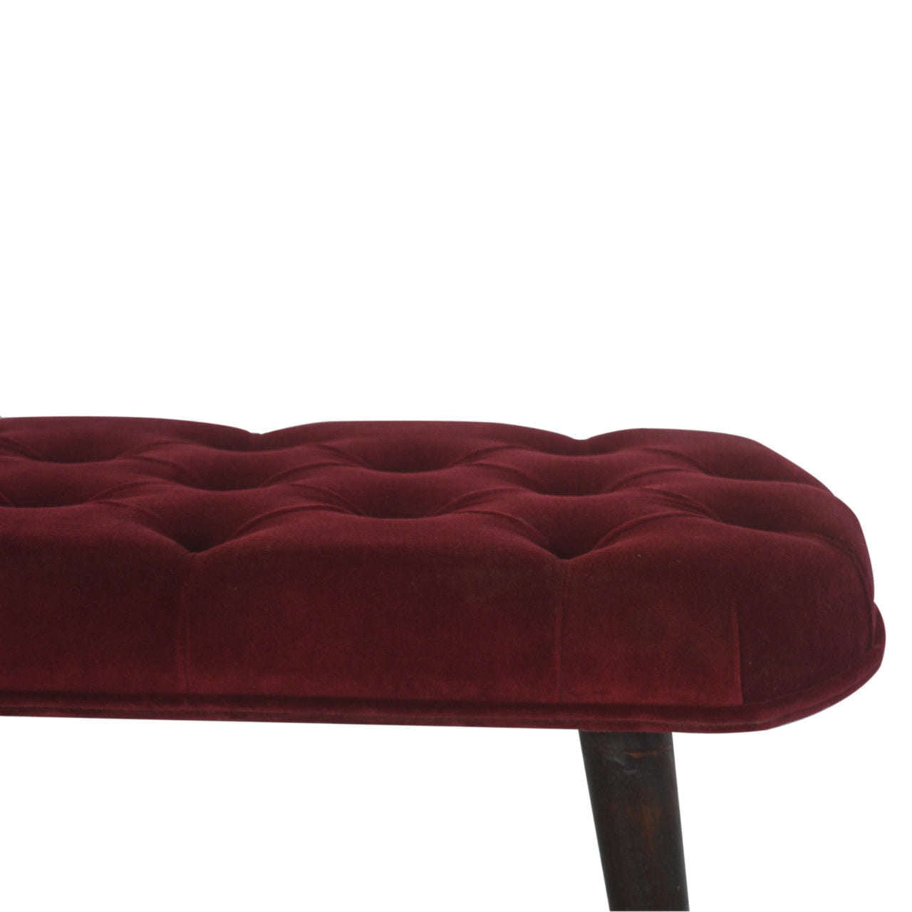 Ashpinoke:Wine Red Velvet Deep Button Bench-Benches-Artisan