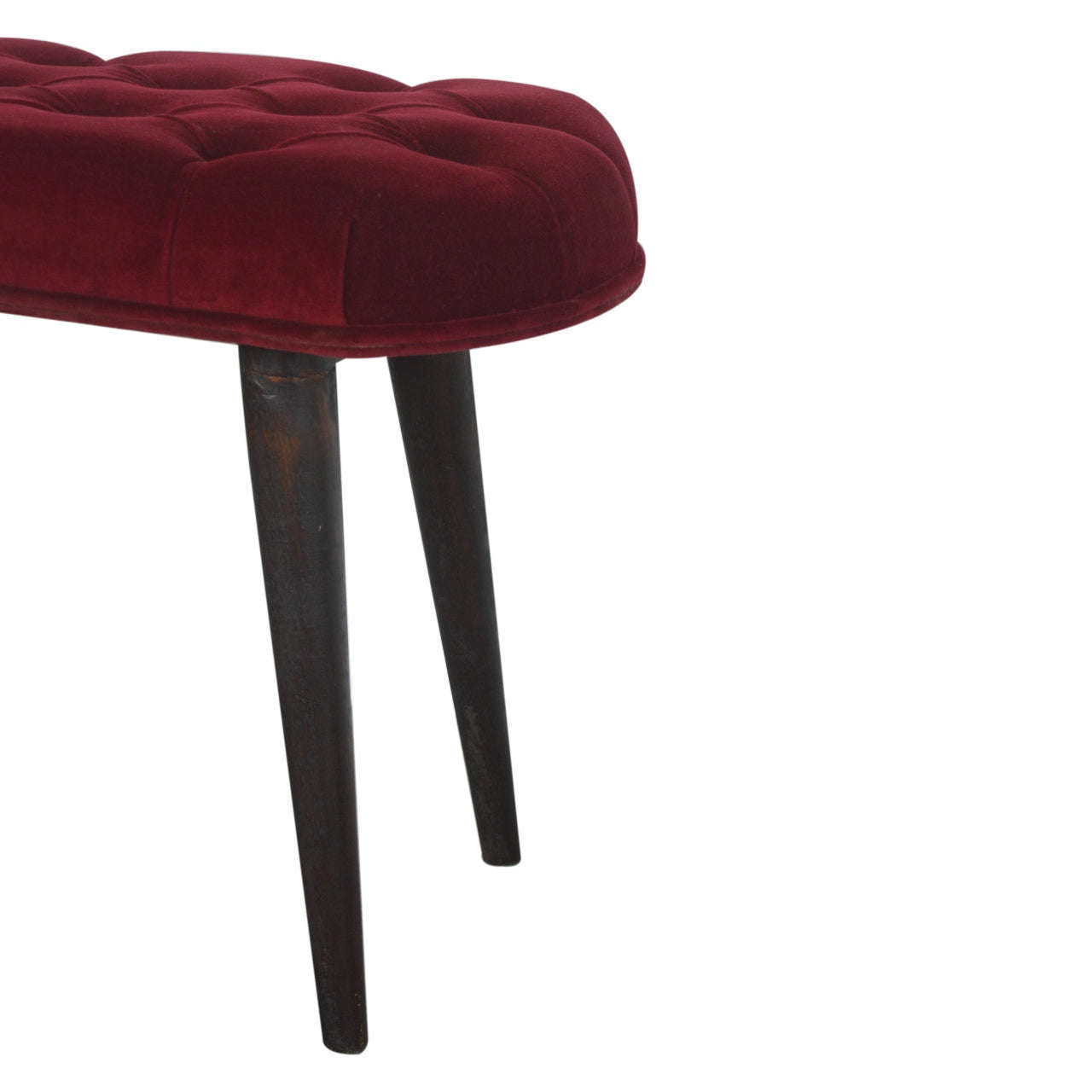 Ashpinoke:Wine Red Velvet Deep Button Bench-Benches-Artisan