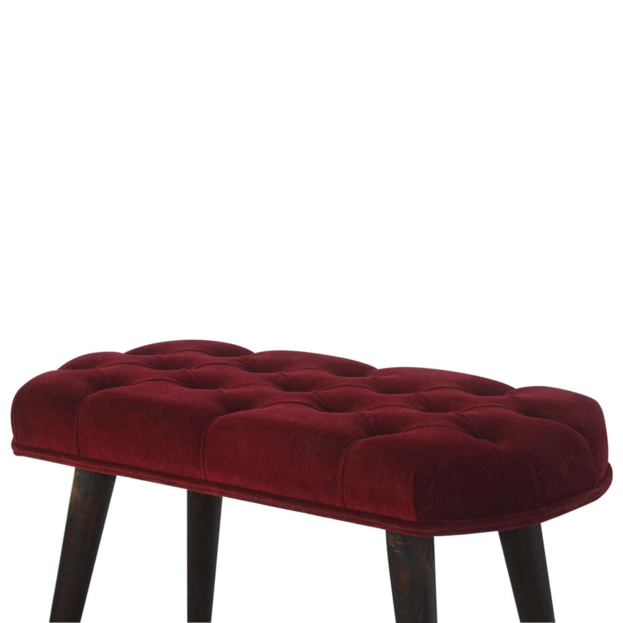 Ashpinoke:Wine Red Velvet Deep Button Bench-Benches-Artisan