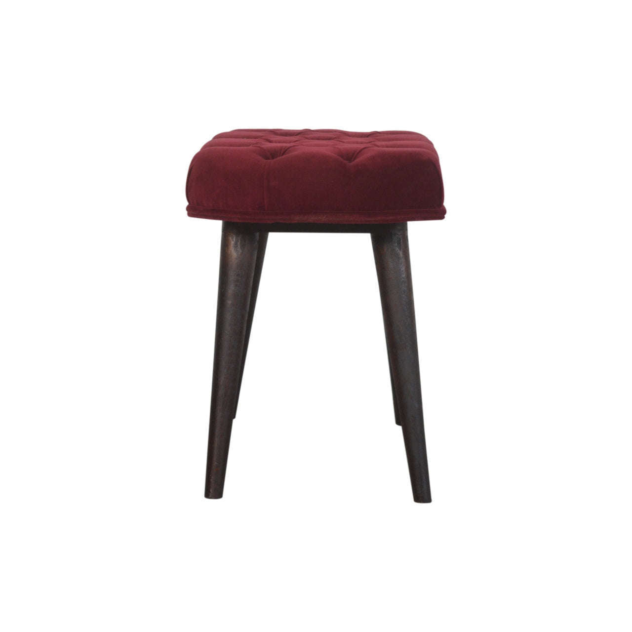 Ashpinoke:Wine Red Velvet Deep Button Bench-Benches-Artisan