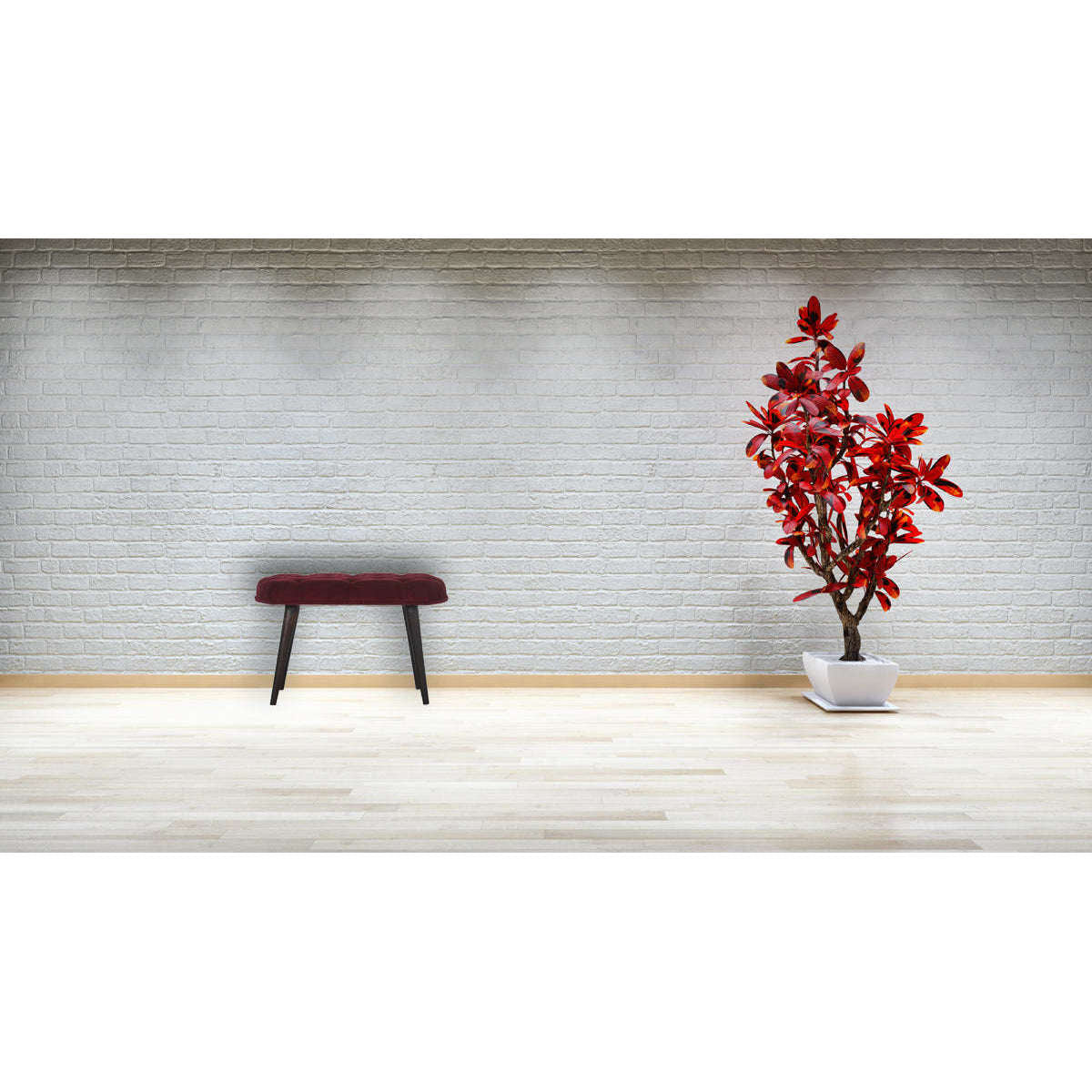 Ashpinoke:Wine Red Velvet Deep Button Bench-Benches-Artisan