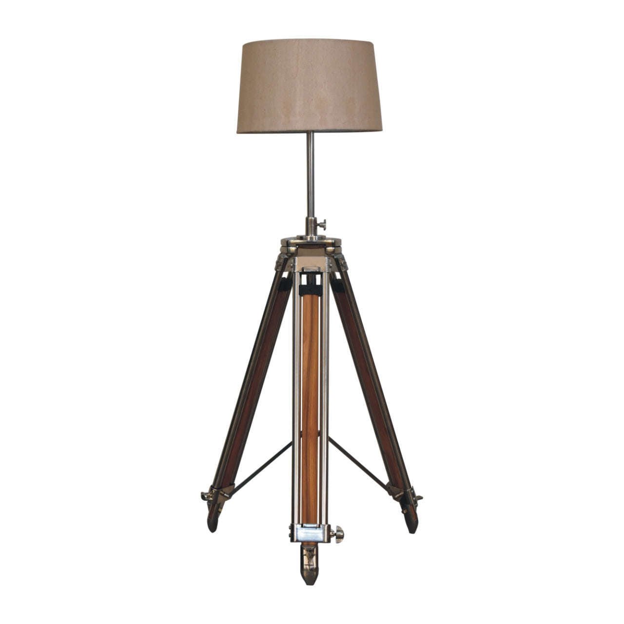 Ashpinoke:Wooden and Chrome Tripod Lamp-Lighting-Artisan