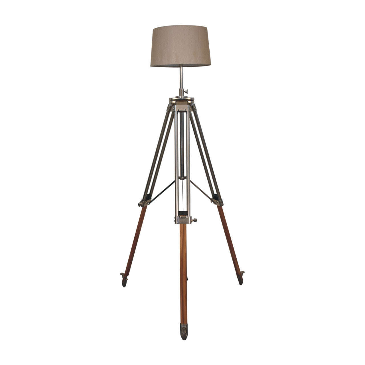 Ashpinoke:Wooden and Chrome Tripod Lamp-Lighting-Artisan